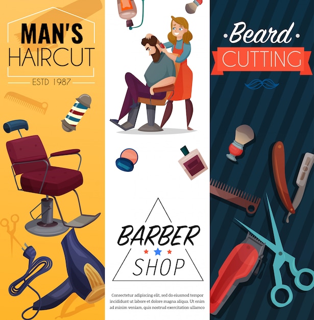 Vector gratuito barber shop banners de dibujos animados