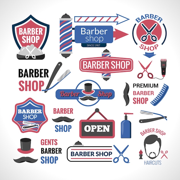 Vector gratuito barber shop símbolos signos colección de etiquetas