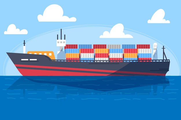 Barco de contenedores de concepto de exportación dibujado a mano