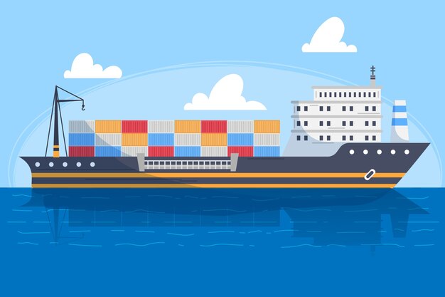 Barco de contenedores de concepto de exportación dibujado a mano