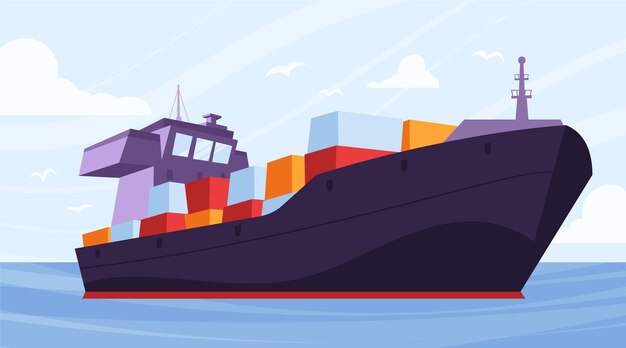 Barco de contenedores dibujados a mano