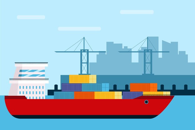 Barco de contenedores dibujados a mano
