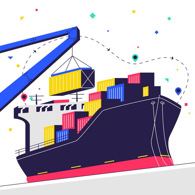Barco de contenedores dibujados a mano