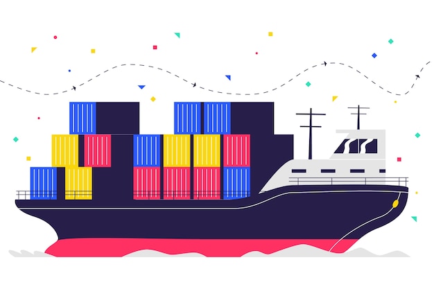 Barco de contenedores dibujados a mano
