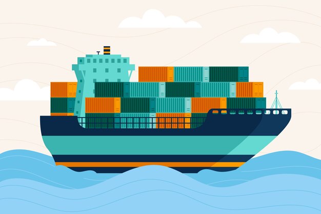 Barco de contenedores dibujados a mano