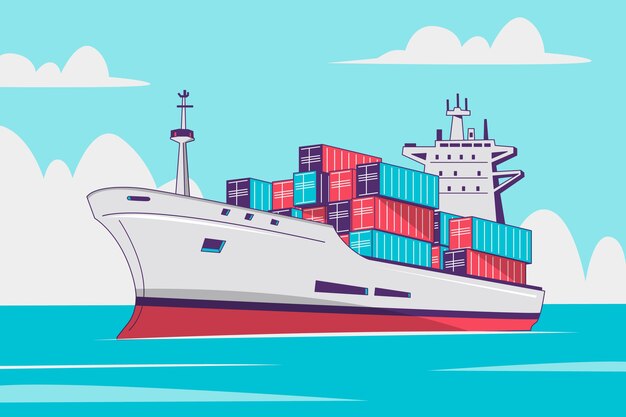 Barco de contenedores dibujados a mano