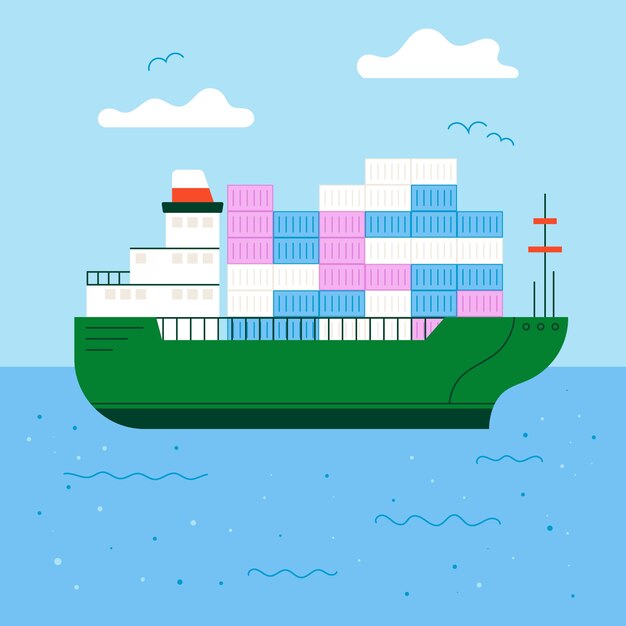 Barco de contenedores dibujados a mano