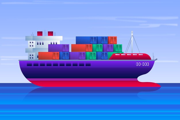 Barco de contenedores dibujados a mano