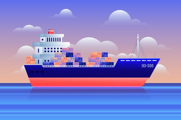 Barco de contenedores dibujados a mano