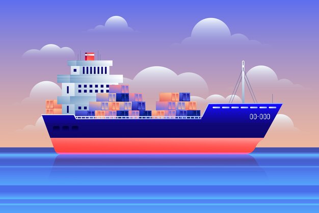 Barco de contenedores dibujados a mano