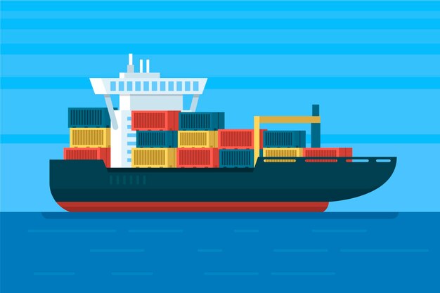 Barco de contenedores de ilustración de diseño plano