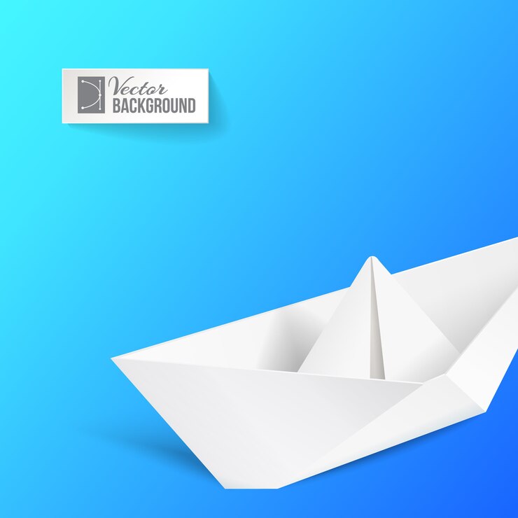 Barco de origami sobre azul