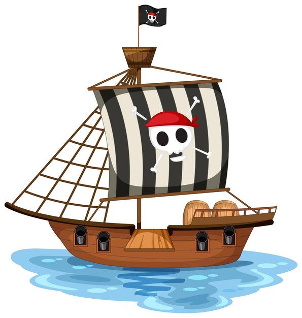 Un barco pirata con bandera Jolly Roger aislado