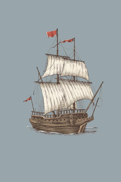 Vector gratuito barco pirata de vela de madera vintage