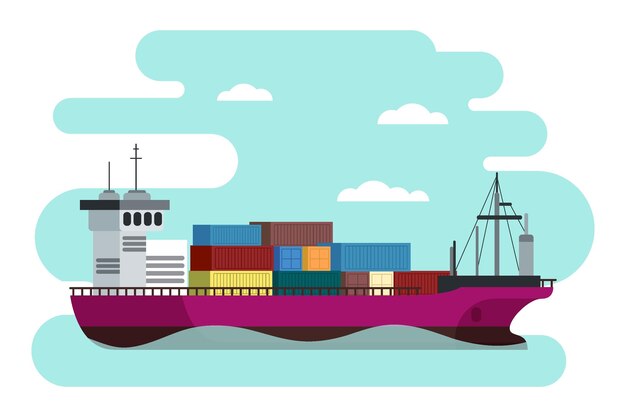 Barco portacontenedores dibujado a mano ilustrado
