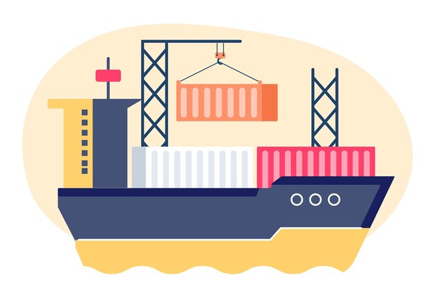 Barco portacontenedores estilo dibujado a mano