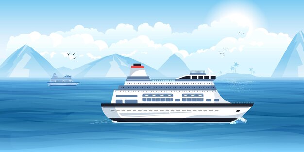 Barco viajando con montañas detrás
