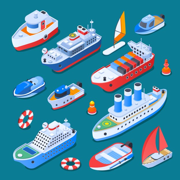 Barcos isométricos elementos aislados