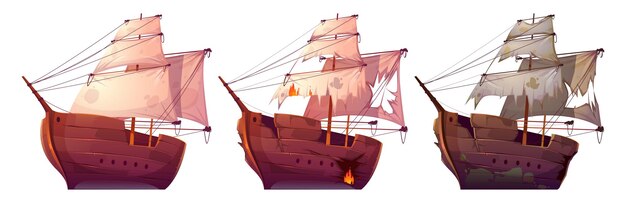 Barcos de madera barcos de madera aislados con velas blancas