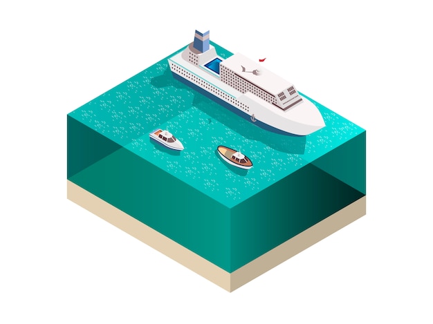 Los barcos turísticos de composición isométrica.