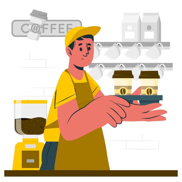 Barista con una ilustración del concepto de café para llevar