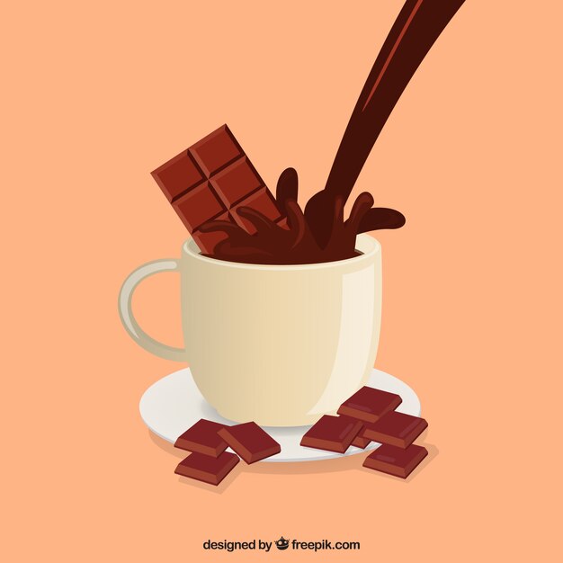 Barra de chocolate dentro de taza