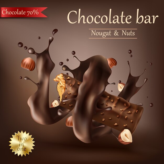 Barra de chocolate dulce con chocolate derretido en espiral