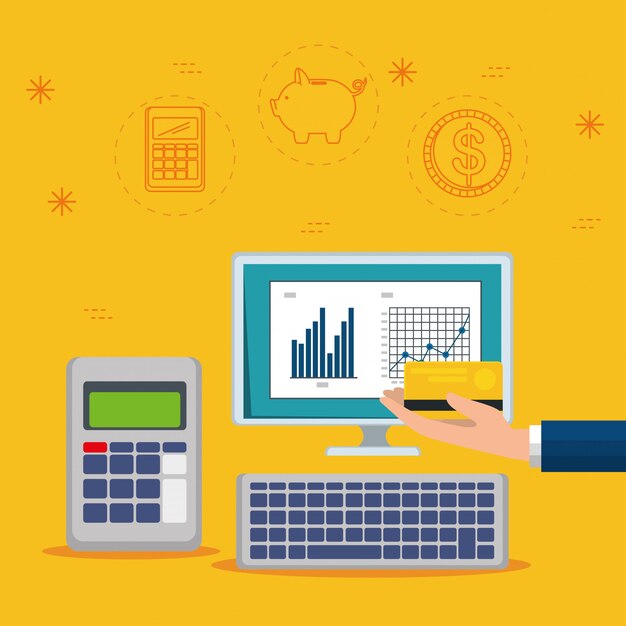 Barra de estadísticas con computadora y teléfono de datos