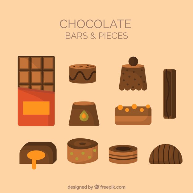 Barras y bombones de chocolate con sabores diferentes