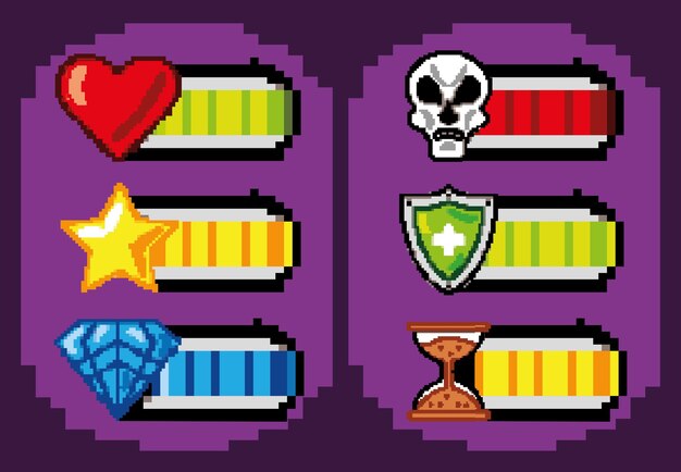 barras y botones de pixel art del juego
