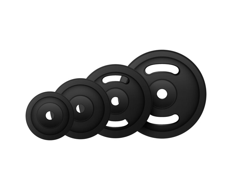Vector gratuito barras pesas fitness composición realista con un conjunto de pesas circulares de diferente tamaño y peso ilustración vectorial