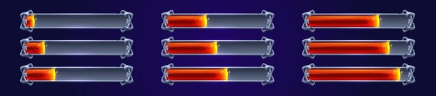 Barras de progreso de carga del juego con lava roja brillante