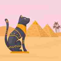 Vector gratuito bastet y pirámides