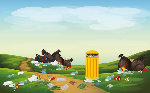Basura en la escena del parque