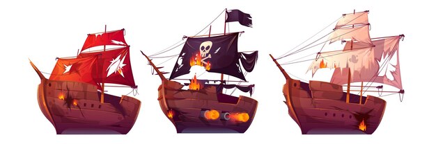 Batalla naval de barcos de madera. Lucha de galeones piratas y veleros.