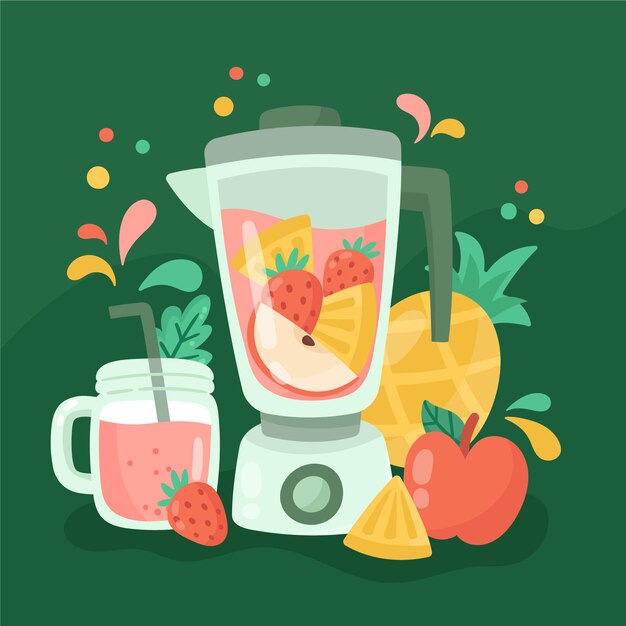 Batidos dibujados a mano en vaso de licuadora ilustración