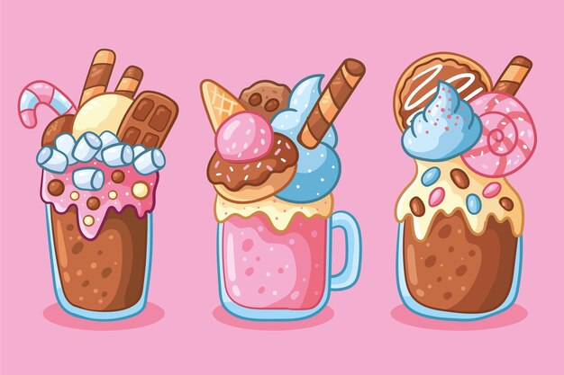 Batidos de monstruos dibujados a mano