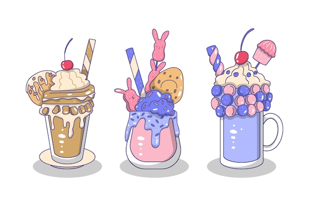 Batidos de monstruos dibujados a mano