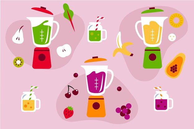 Batidos planos orgánicos en la ilustración de vaso de licuadora
