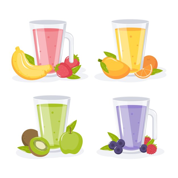 Vector gratuito batidos planos en vaso de licuadora ilustración