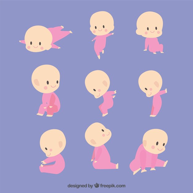 Bebé alegre mostrando diferentes posturas