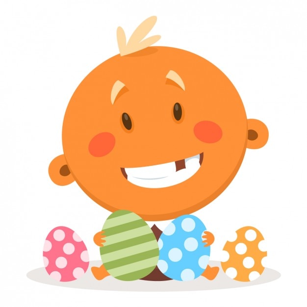 Vector gratuito bebé feliz con huevos de pascua