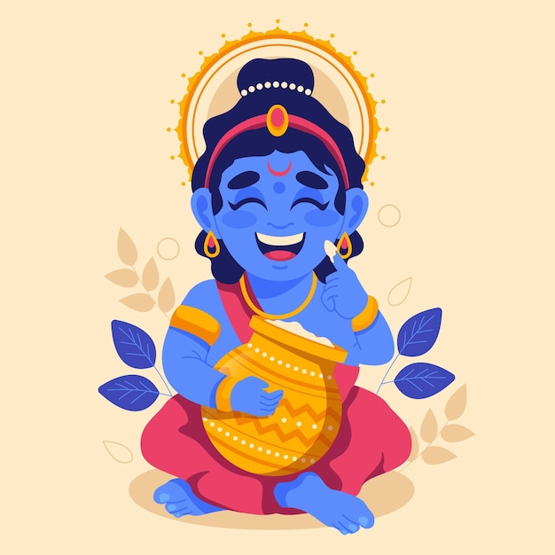 Vector gratuito bebé krishna comiendo mantequilla ilustración