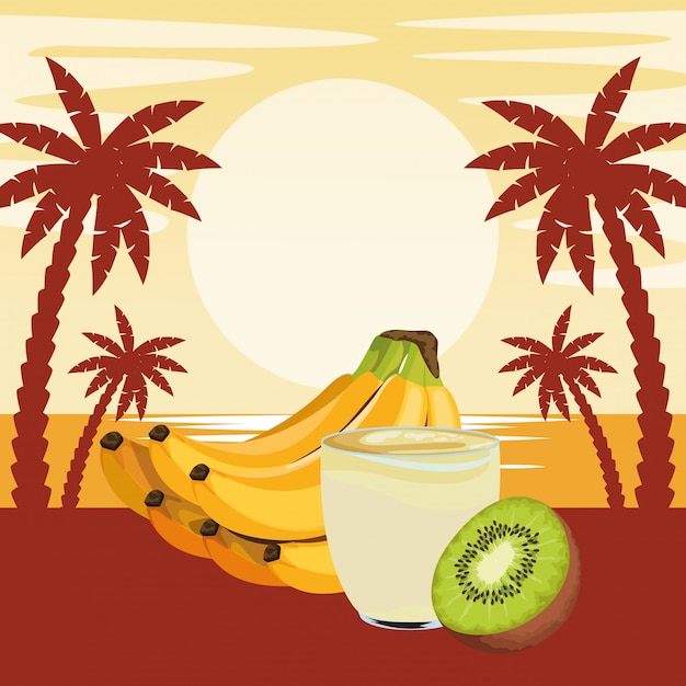 Vector gratuito bebida de frutas tropicales y batidos.