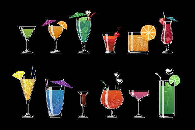 Bebidas alcohólicas y cócteles de playa aislados