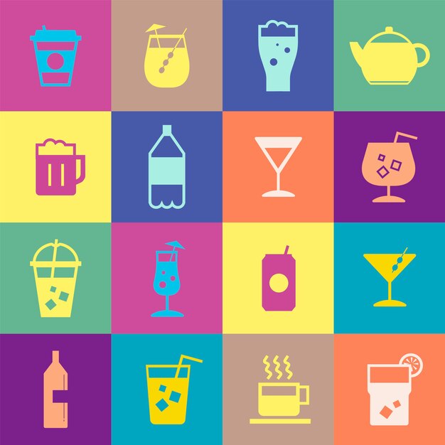 Bebidas refrescantes ilustración de colección de iconos