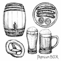 Vector gratuito beer sketch decorative icon set