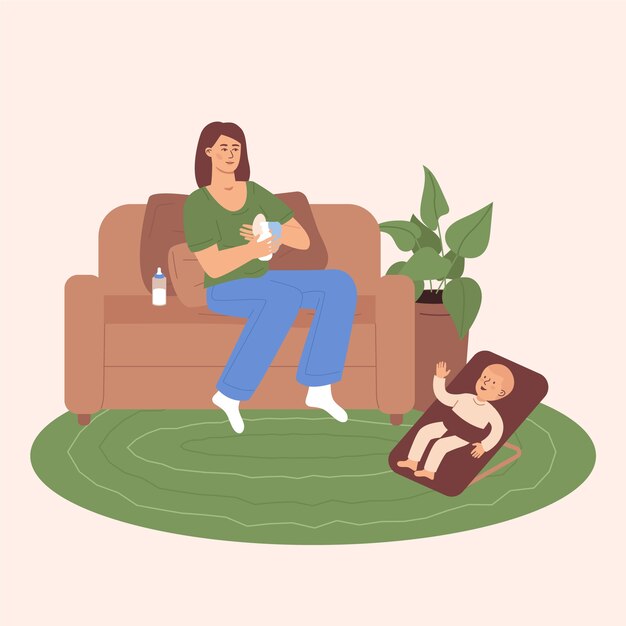 Bella mujer con su bebé amamantando ilustrado