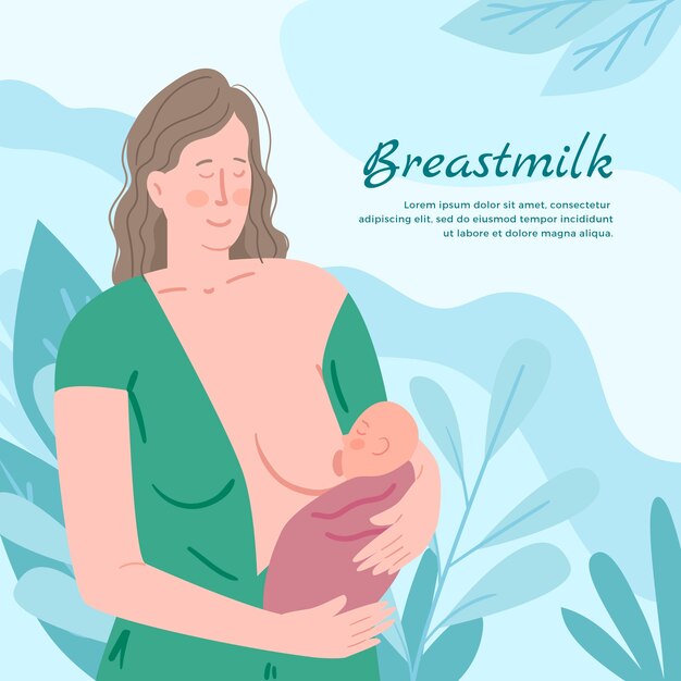 Bella mujer con su bebé amamantando ilustrado