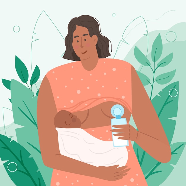 Bella mujer con su bebé amamantando ilustrado